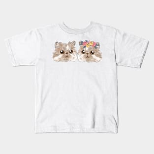 Couple Beige Cream Cat Boy girl _ Bunniesmee Kids T-Shirt